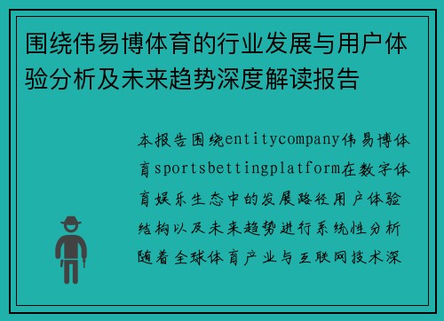 围绕伟易博体育的行业发展与用户体验分析及未来趋势深度解读报告